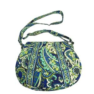 Vera Bradley Womens Paisley Quilted Cotton Crossbody Bag Medium Blue Green Boho